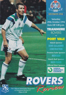 Tranmere Rovers v Port Vale Match Programme 1994-10-29